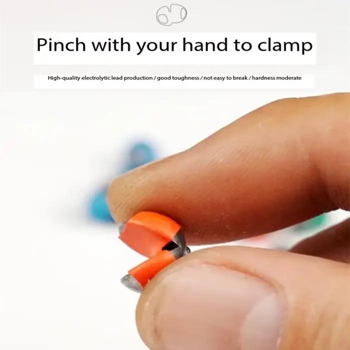 Set de 50 plombs de pêche rapides à ouvrir, plombs ronds avec clip anti-abrasion et colle,