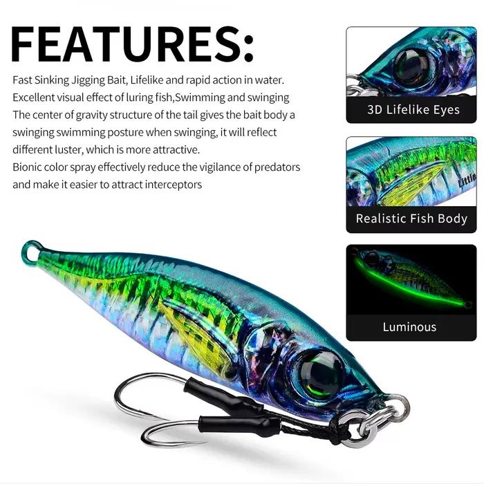 Leurres métalliques luminescents PRO BEROS 7-80g pour pêche lente au thon et mérou en mer