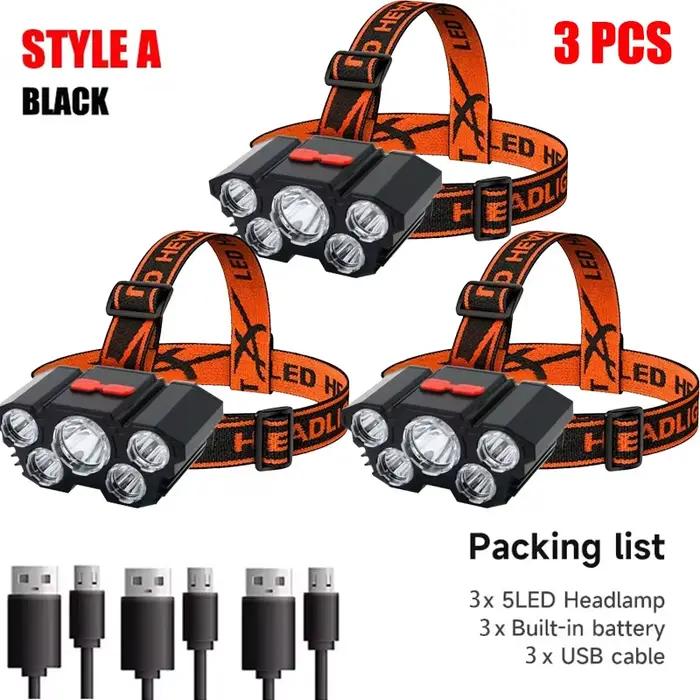Lampe frontale rechargeable 5 LED super lumineuse imperméable pour pêche camping et randonnée adultes enfants occasions spéciales