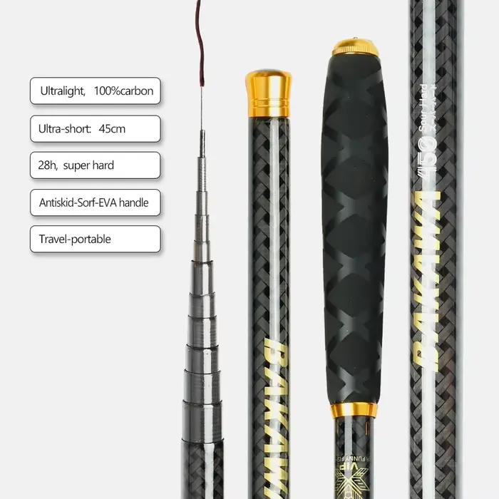 Canne à pêche BAKAWA Ultralight Carbon 1.8M-7.2M télescopique portable pour voyage et pêche en eau douce