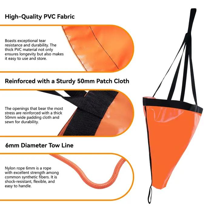 Ancre dérivante drift sock 19 à 53 pouces avec corde 30ft - pour pêche kayak et bateau trolling