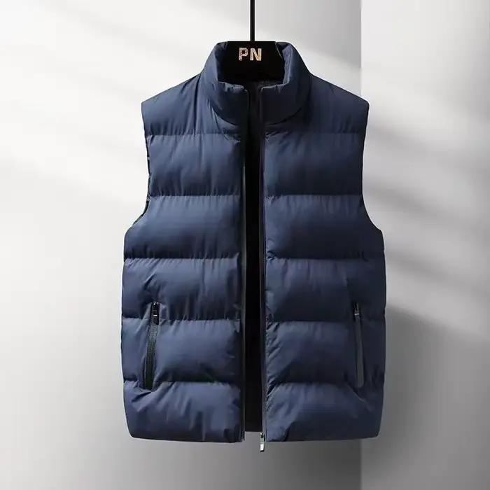 Veste hiver sans manches homme col montant matelassée en coton épais pour la pêche
