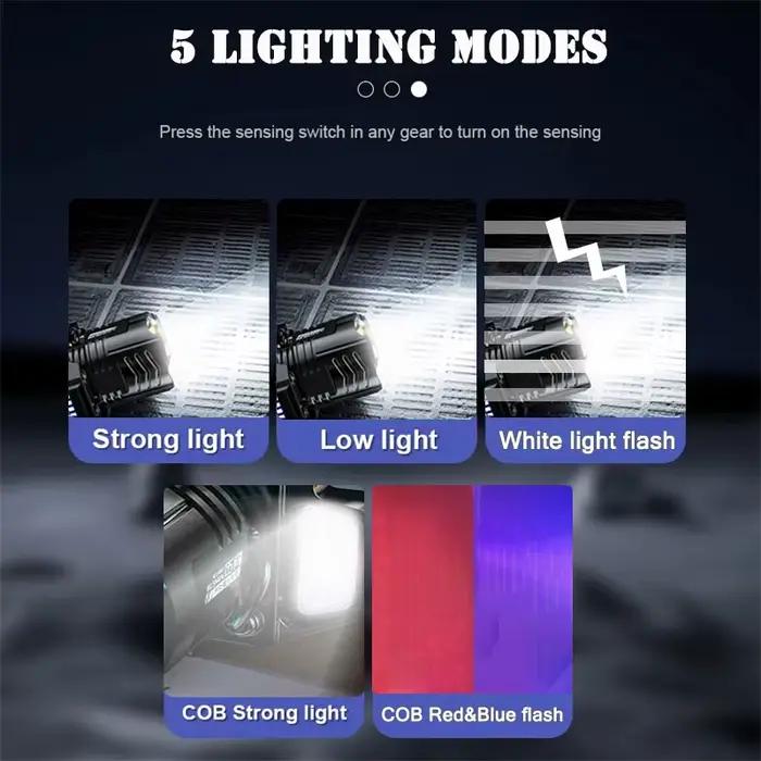 Lampe frontale LED COB puissante détecteur batterie intégrée recharge USB pêche camping lanterne torche