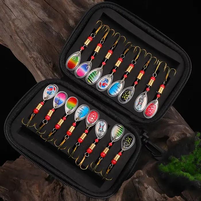 Set de 16 cuillères tournantes métal - Leurres spinner bait pour brochet, bar et truite avec sac de transport
