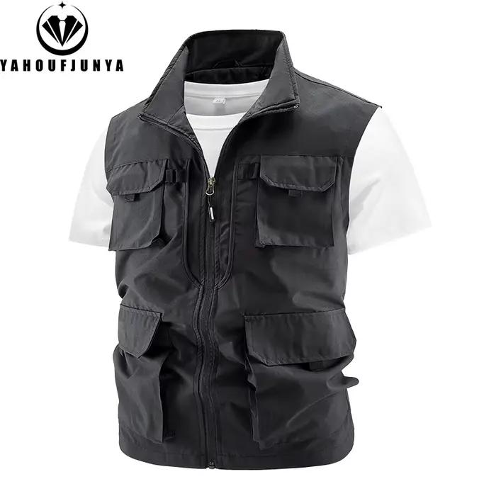 Veste de pêche sans manches homme été multi-poches respirante col montant zippée extérieur
