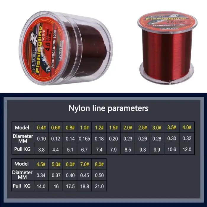 Fil de pêche nylon monofilament 500m haute résistance à l'abrasion pour eau douce et mer