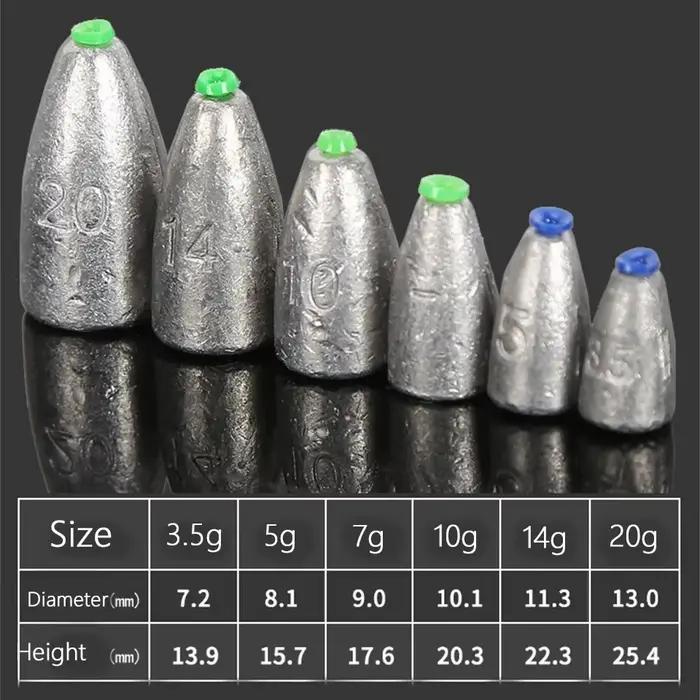 Plombs de pêche 10 pièces 2g à 20g - Sinkers bullet pour tous types de pêche - Accessoires pêche
