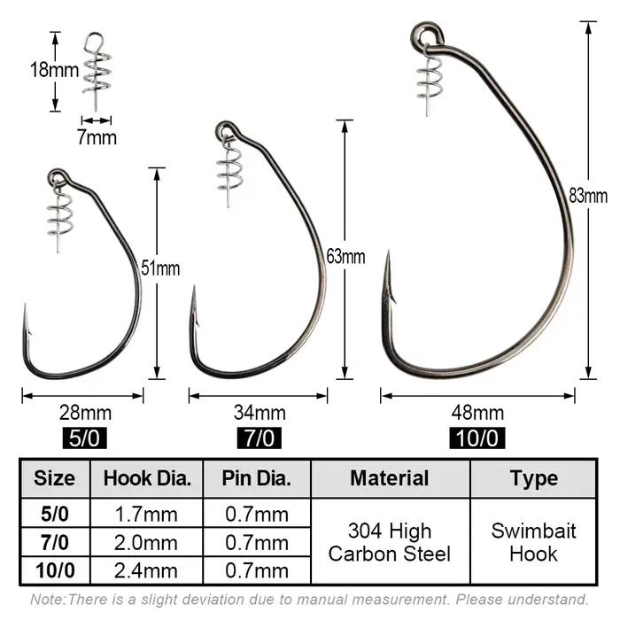 Hameçons swimbait Spinpoler 5/0 7/0 10/0 sans plomb pour leurres souples pêche mer gap large