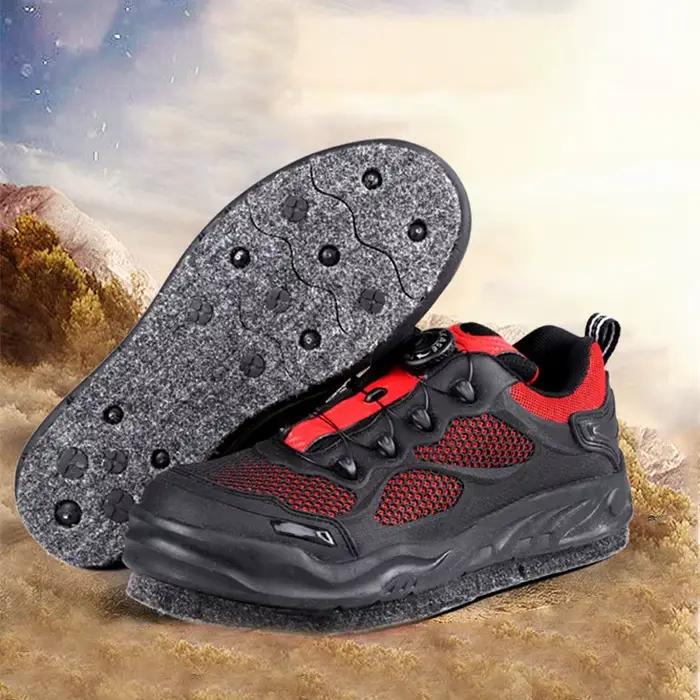 Chaussures de pêche sur rochers avec semelle feutre et clous amovibles - Chaussures anti-dérapantes pour pêche en mer et randonnée