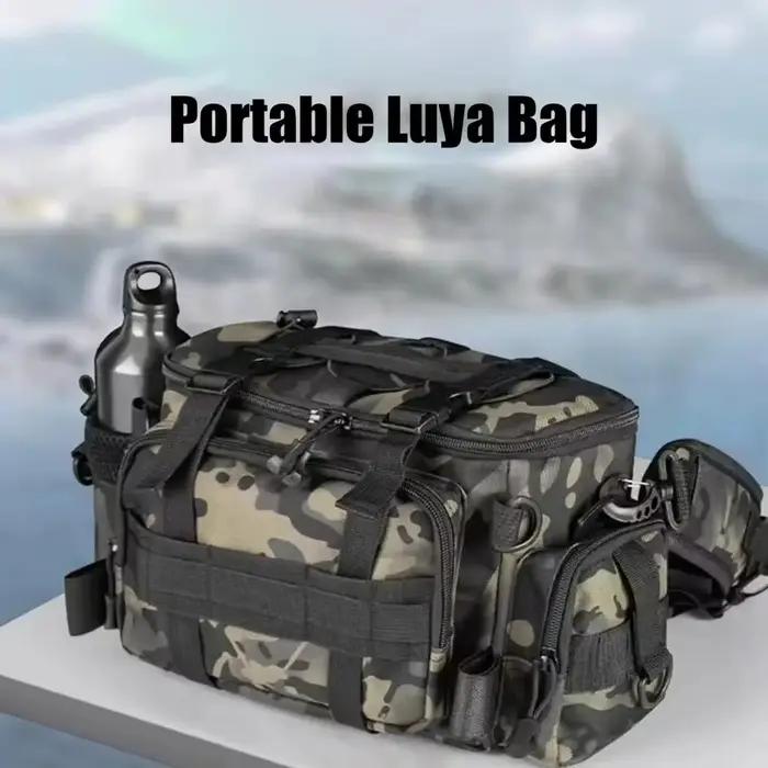 Sac bandoulière pêche avec porte-canne portable - Sac de rangement matériel pêche sport outdoor