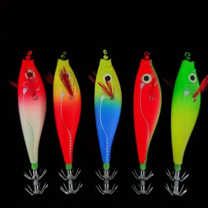 5 leurres calmar lumineux horizontal glow jig pêche mer appât crevette et calmar