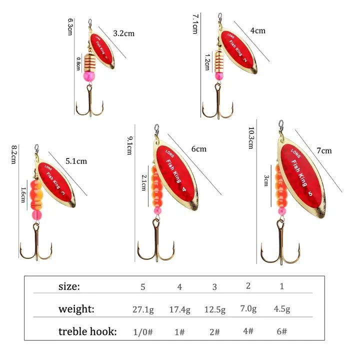Leurre cuillère métal Fish King pour brochet et perche, leurre spinner avec hameçons - 4.5g à 27.1g