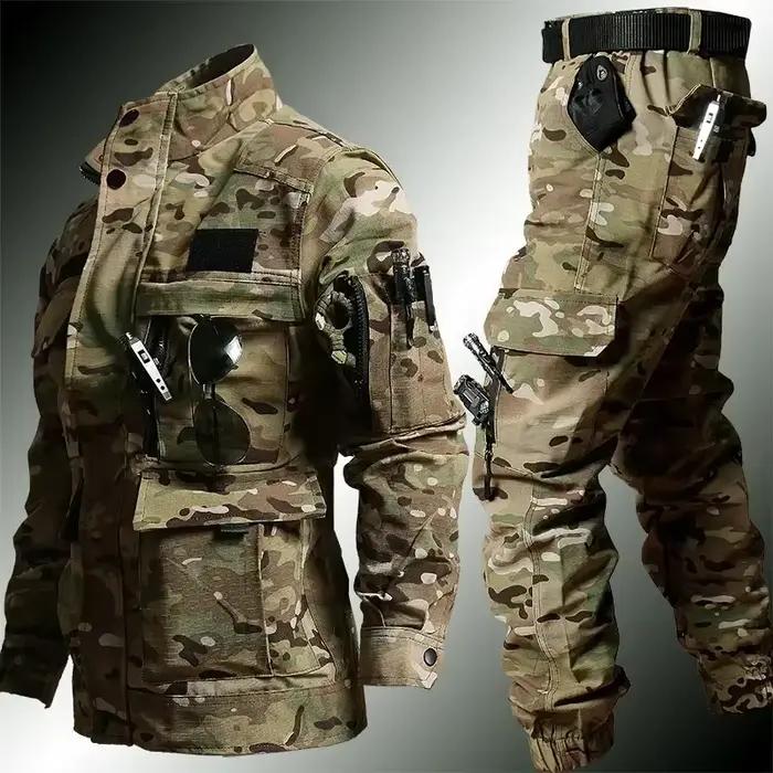Uniforme camouflage war games pêche tactique veste salopette multi-poches training CS 2 pièces