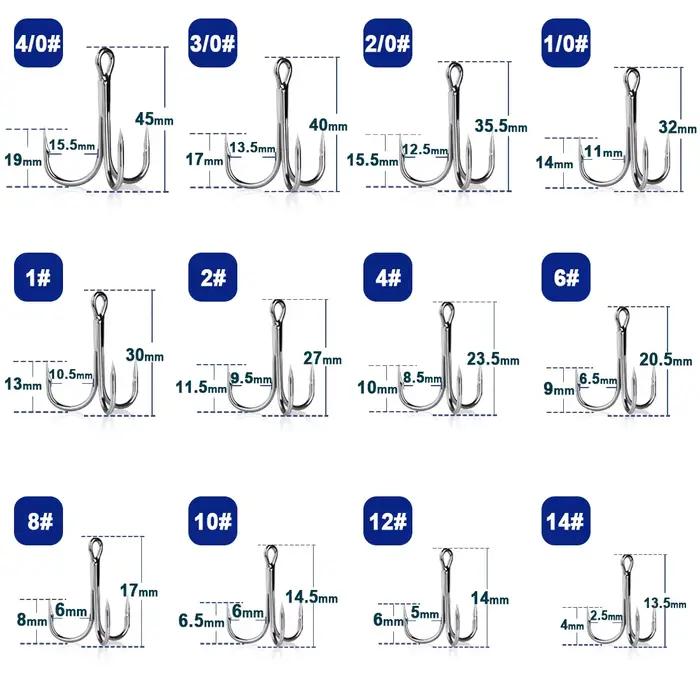 Hameçons triples 25-50pcs pour leurres durs pêche mer et eau douce avec ardillon pointu