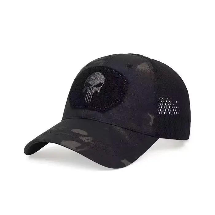 Casquette mesh camouflage crâne été 2024 - Chapeau pêche airsoft réglable pour hommes et femmes