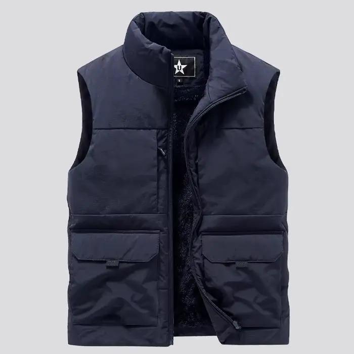 Gilet polaire multi-poches pêche hiver grande taille - Veste sans manches chaude 6XL pour pêcheur avec équipement