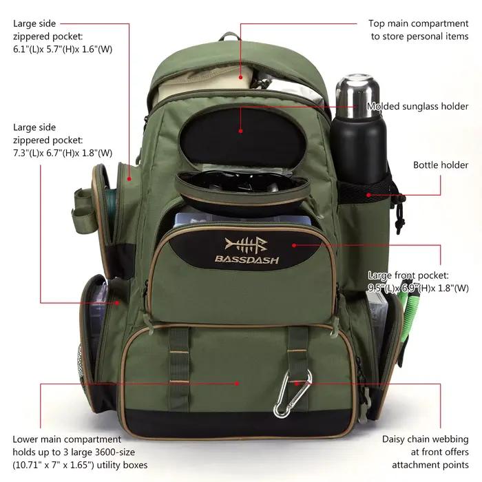 Sac à dos pêche léger et multifonction Bassdash, box à appâts tactique pour la pêche en mer