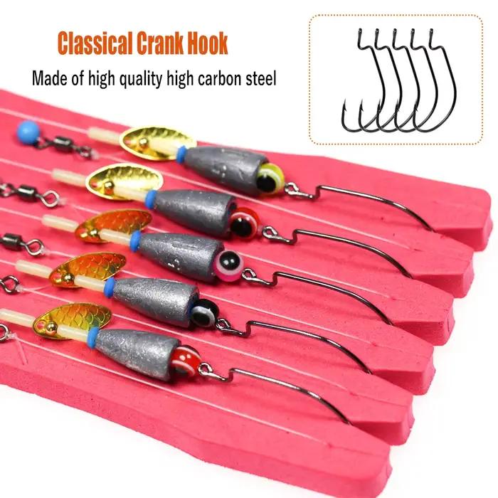 Kit montage Texas rig Carolina 5pcs pour pêche black bass - hameçons carp fishing hair rigs prêts