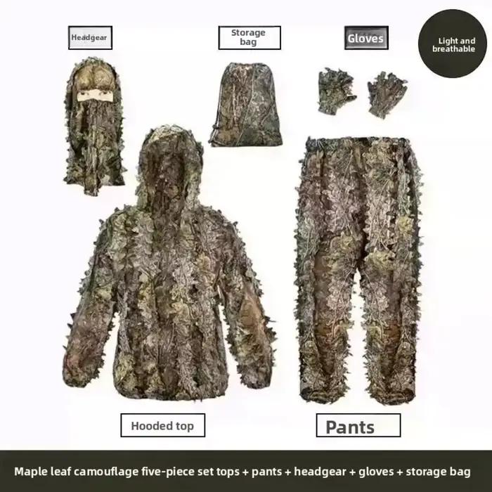 Combinaison Ghillie bionique 3D feuilles camouflage unisexe pêche chasse jungle CS