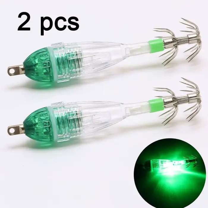 2 lumières de pêche avec hameçons LED clignotantes pour attirer calmars la nuit sous l'eau