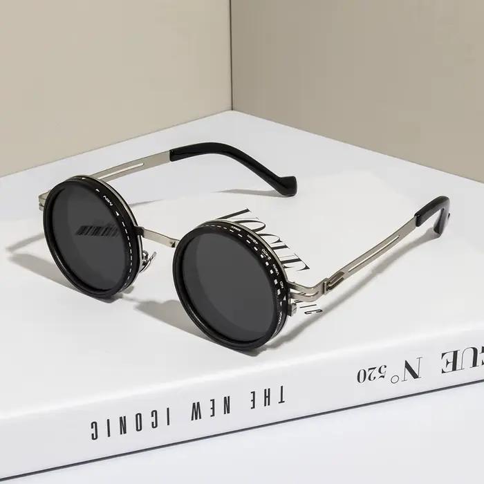 Lunettes de soleil rondes polarisées ND9 pêche réglables - Teinte variable outdoor punk rétro