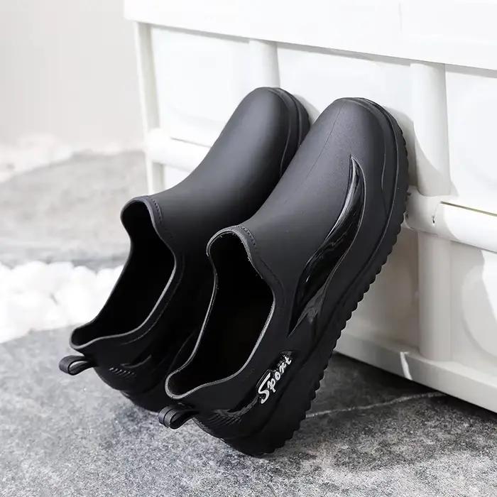 Bottes de pluie basses homme antidérapantes résistantes - Chaussures caoutchouc doublées polaire