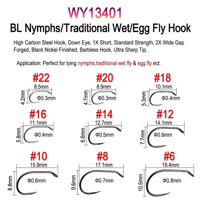 Lot de 50 hameçons Vampfly pour montage de mouches de pêche, nymphes, pupes et œufs, avec