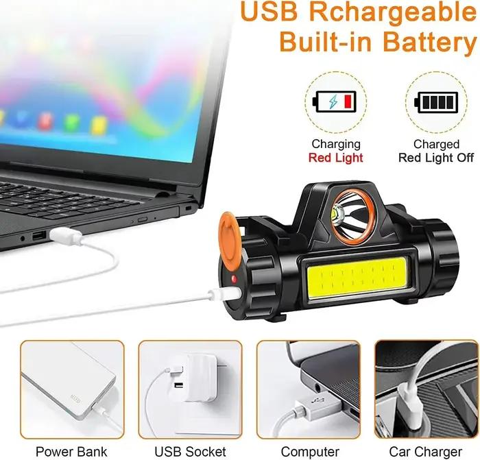 Pack lampe frontale COB LED magnétique étanche super lumineuse pour pêche professionnelle