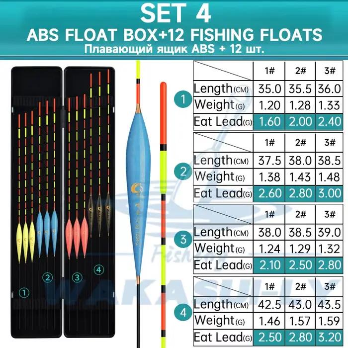 Set 12 Flotteurs Nano Pêche + Boîte ABS Haute Sensibilité Équipement Pêche Extérieur WAKASUILY