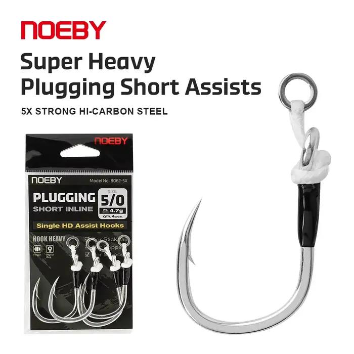 Hameçon Assist Single Inline NOEBY 5X 4/0 à 7/0 pour Pêche au GT et Thon en Mer