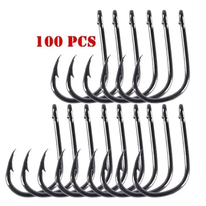 100 hameçons circle black acier carbone #3 à #12 barbelés pêche mer rivière avec trou