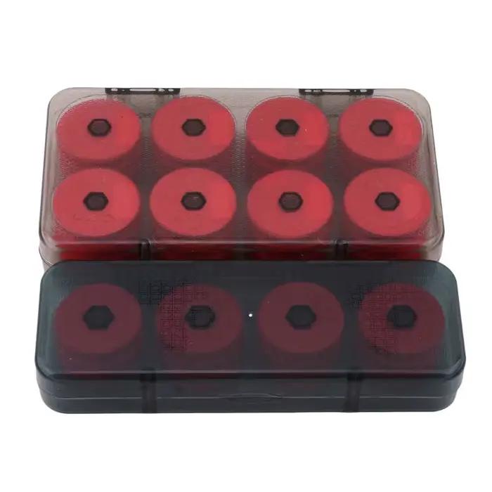Boîte de rangement pour pêche avec bobines et dévidoirs pour lignes principales rouges et accessoires