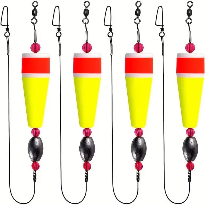 Lot de 4 flotteurs pêche à rattle, poppers colorés pour mer et eau douce, avec plomb