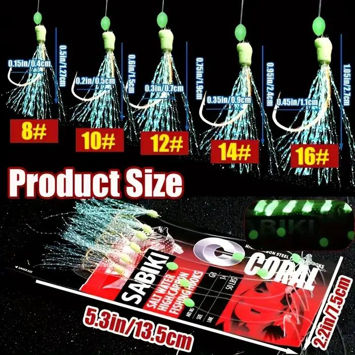 Packs Sabiki Rigs lumineux TAKBAS 1/5 pour pêche en mer et eau douce - Hooks carbone haute résistance