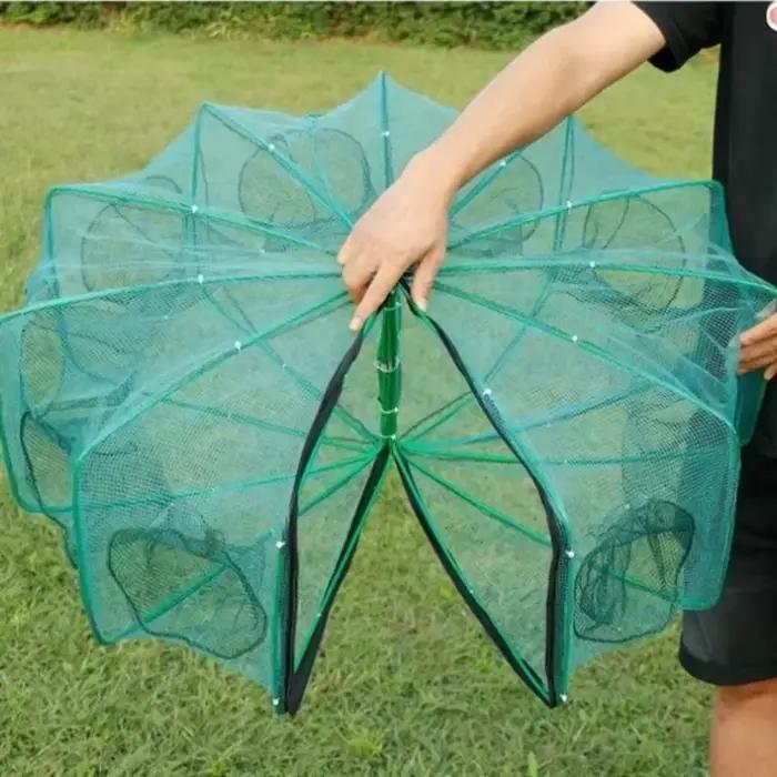 Filet de pêche pliable 6/8/10 trous vert - Piège à poissons en nylon durable de 40 à 82cm