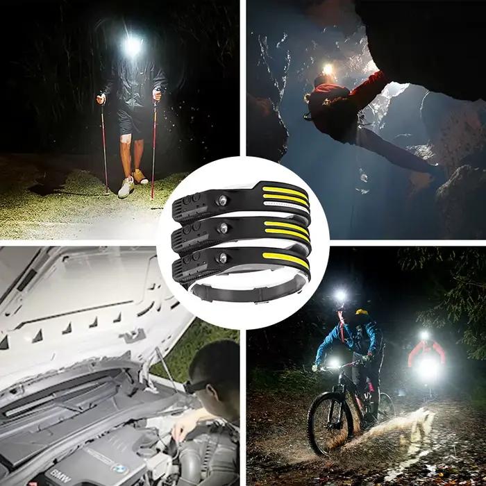 Lampe frontale à induction COB LED 5 modes rechargeable USB pour randonnée camping pêche et activités nocturnes