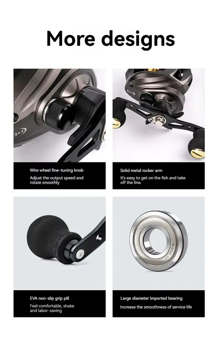 Moulinet baitcasting métal à roulement à billes - Rapport 7.2:1 haute vitesse et bobine aluminium anti-explosion