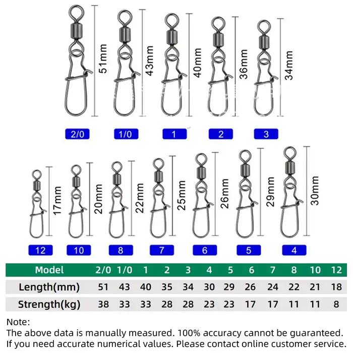 50 connecteurs fishing DNDYUJU acier inox avec roulement à billes pour leurres hooks