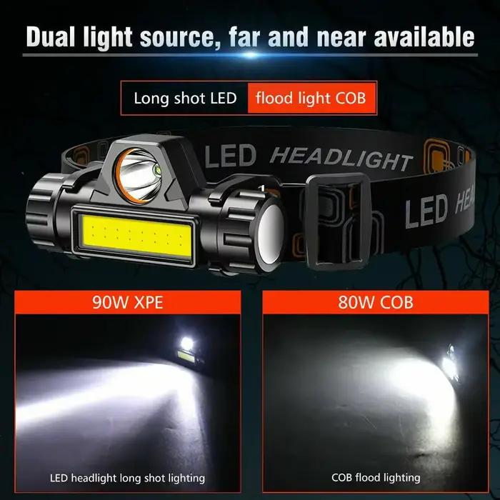 Lampe frontale COB LED rechargeable 1-5 pièces - Aimant puissant pour pêche et activités outdoor
