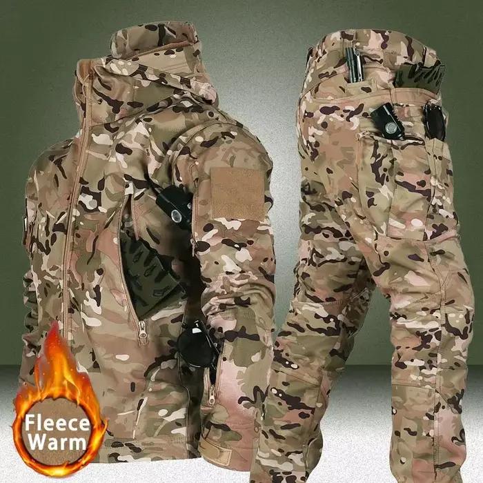 Combinaison de pêche hiver polaire tactique homme - Ensemble imperméable pêche randonnée camping
