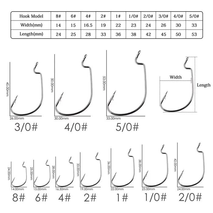 Hameçons offset 10 pièces boîte 8#-5/0# pour leurres souples crankbaits pêche aux leurres