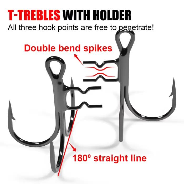 Hameçons triple T renforcés Spinpoler 2X, tiges soudées pour leurres shad, nickel noir, tailles 4 à