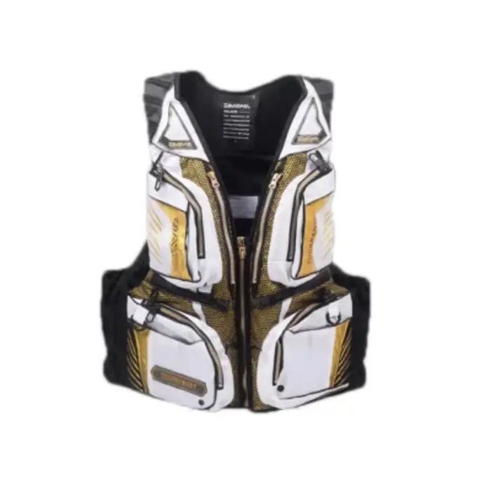 Veste de pêche homme flottable multifonction été pour la pêche et la baignade blanche noire