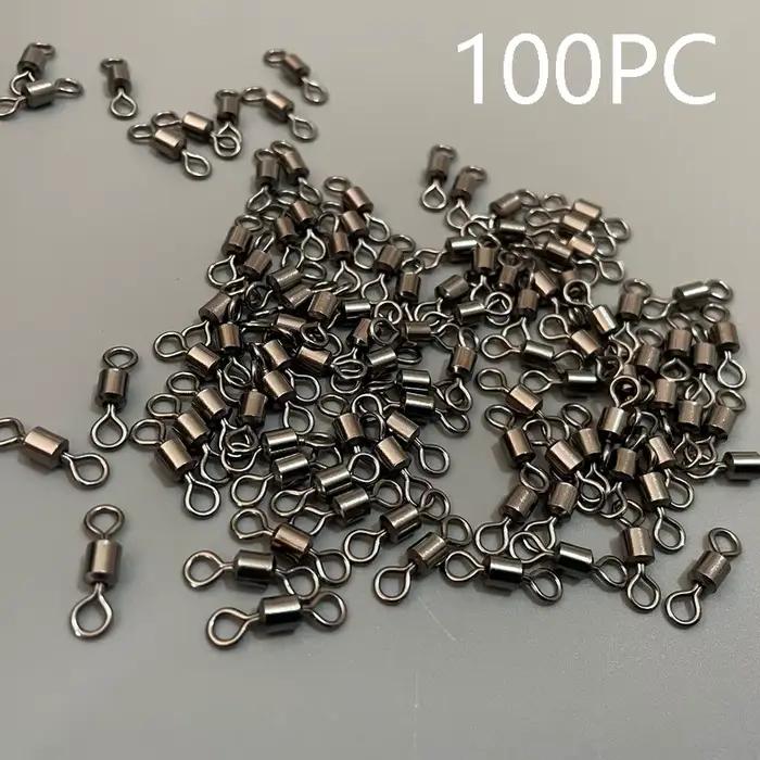100 pièces émerillons de pêche en acier inoxydable pour carpe, accessoires montage leurres et hameçons avec anneaux solides