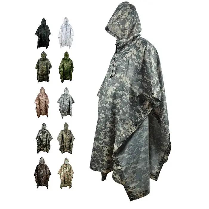 Poncho pluie camouflage jungle respirant PU - Imperméable pêche tropicale observation oiseaux randonnée