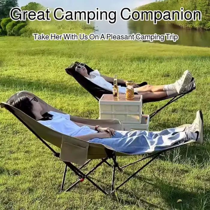 Chaise pliante relax avec repose-pieds pour pause déjeuner pêche - Camping, plage, détente extérieure