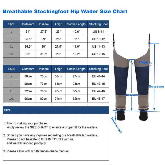 Wader de pêche respirant et imperméable jusqu'aux hanches en version stockingfoot