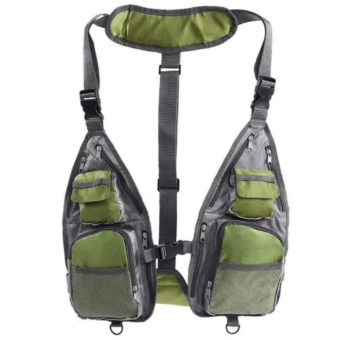Veste filet pêche légère respirante - Gilet technique avec poches et côtés ouverts pour pêche au leurre