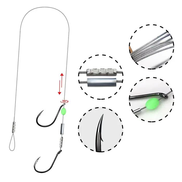 ZYZHE 1pc Stinger Rig pêche avec 49 brins acier double hameçon appât vivant eau douce mer