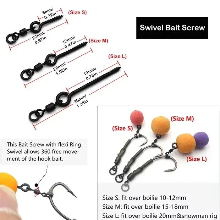 Vis à appâts pour montages carpe avec micro-émerillon - Bait screws pour boilies et montages Ronnie rig